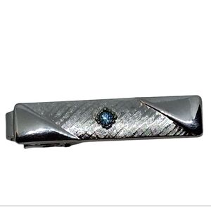 Vintage Sarah Coventry Silver Tone Tie Clip Blue Rhinestone Mid Century Modern